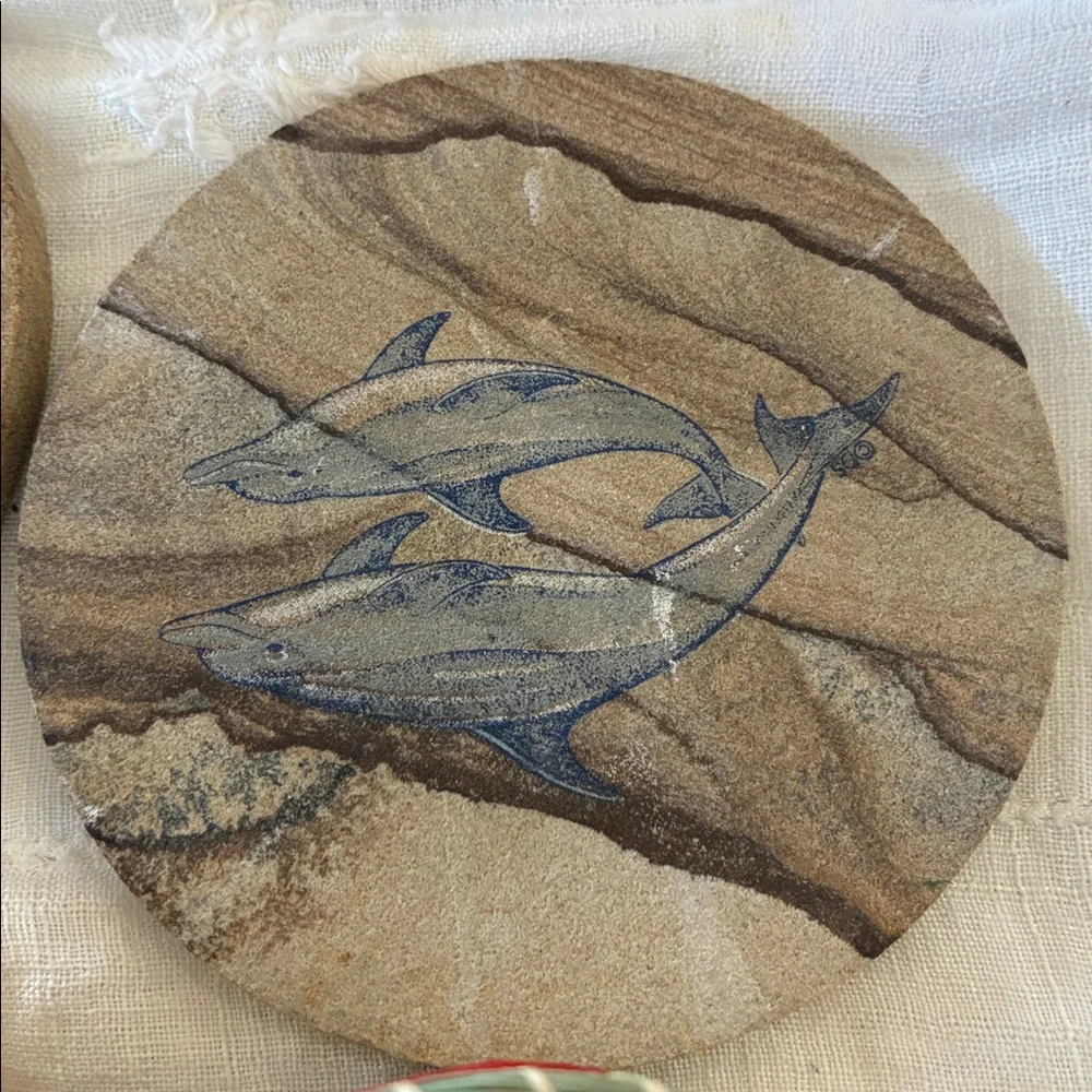 Collection of Beachy accents Coasters W/ Cork Backings Woven Porcelain Vase Set